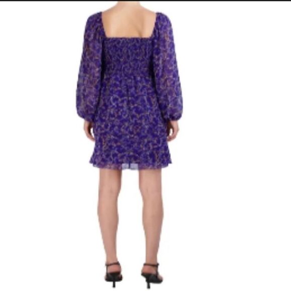 BCBG Paris Smocked Body Square Neck Long Sleeve Floral Mini Dress size XL 16-18 - Picture 2 of 7